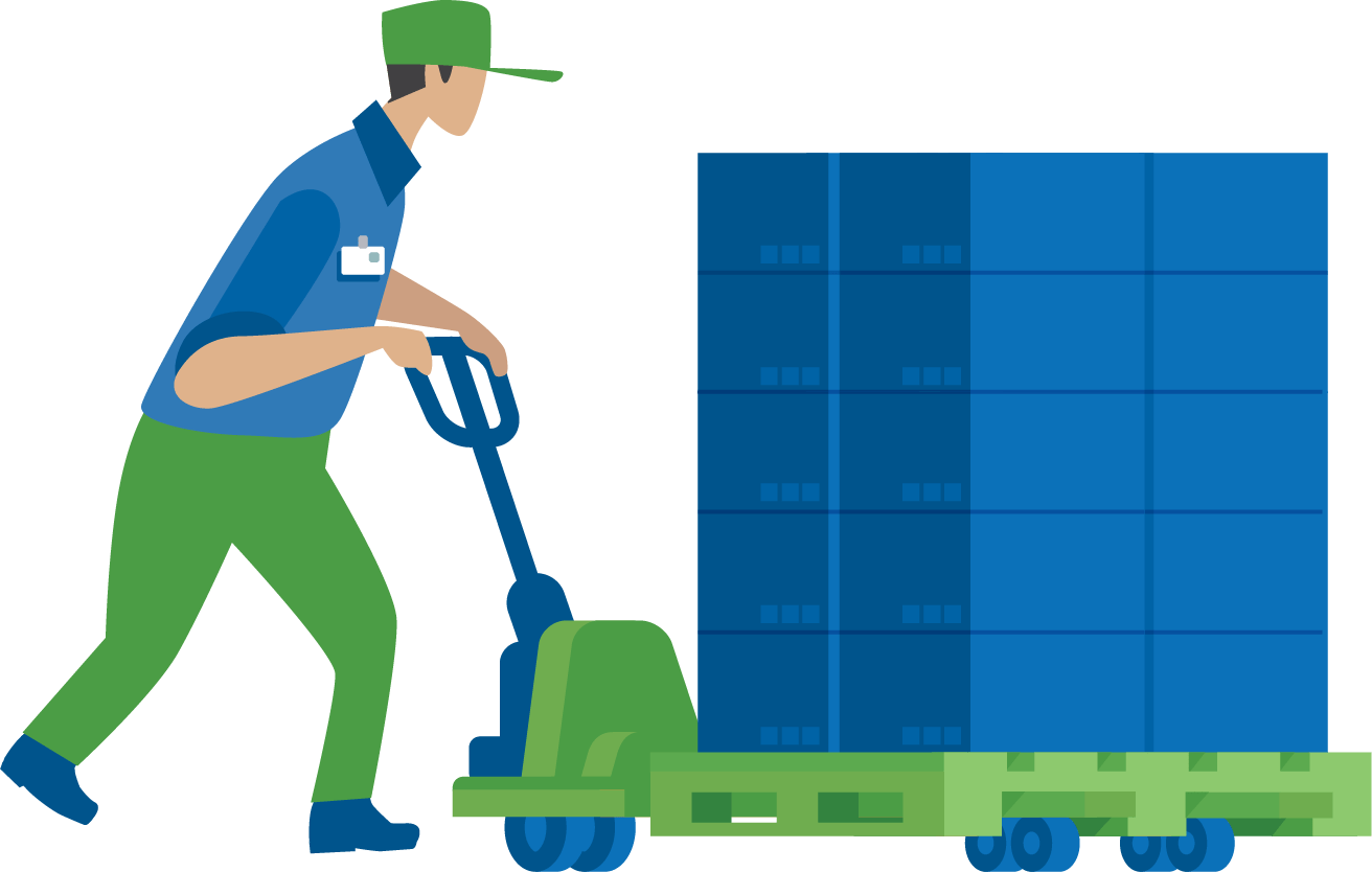 Employee delivering fresh produce pallet