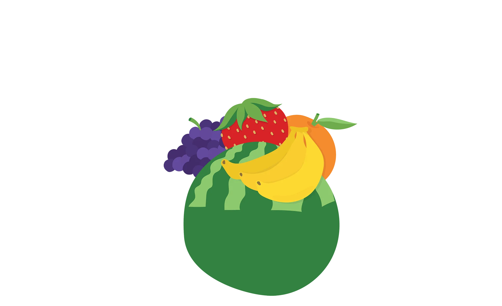 Grouping of watermelon, banana, strawberry, orange, and grapes